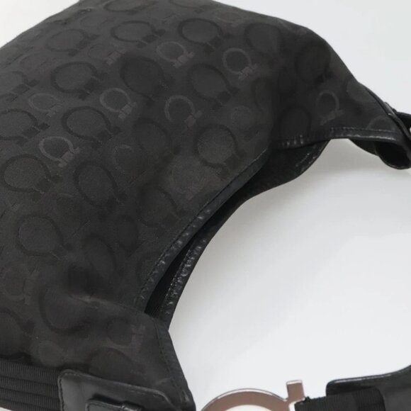 Salvatore Ferragamo Gancini Bag Canvas Leather Black Silver Auth bs26905 - Picture 7 of 16